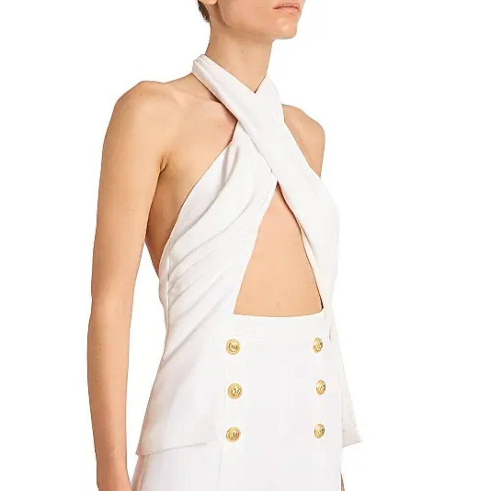 Balmain Crepe Draped Halter neckline Top White Size 38 (6)